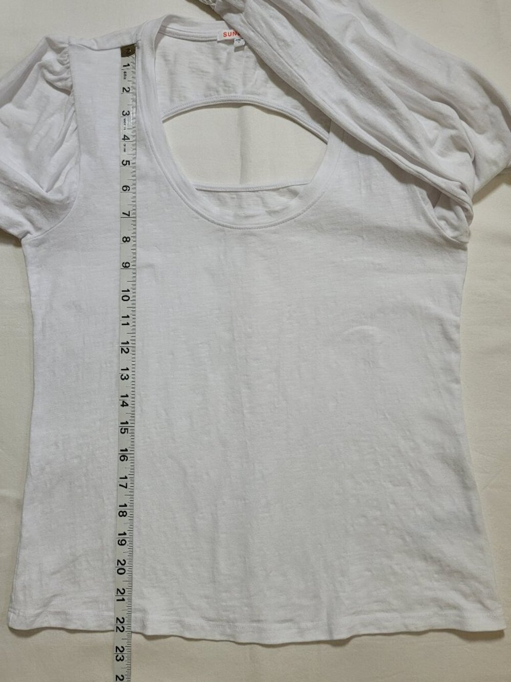 Sundry White Open Back Puff Sleeve Smocked Cuff Blouse Top Coquette Small - Picture 8 of 11